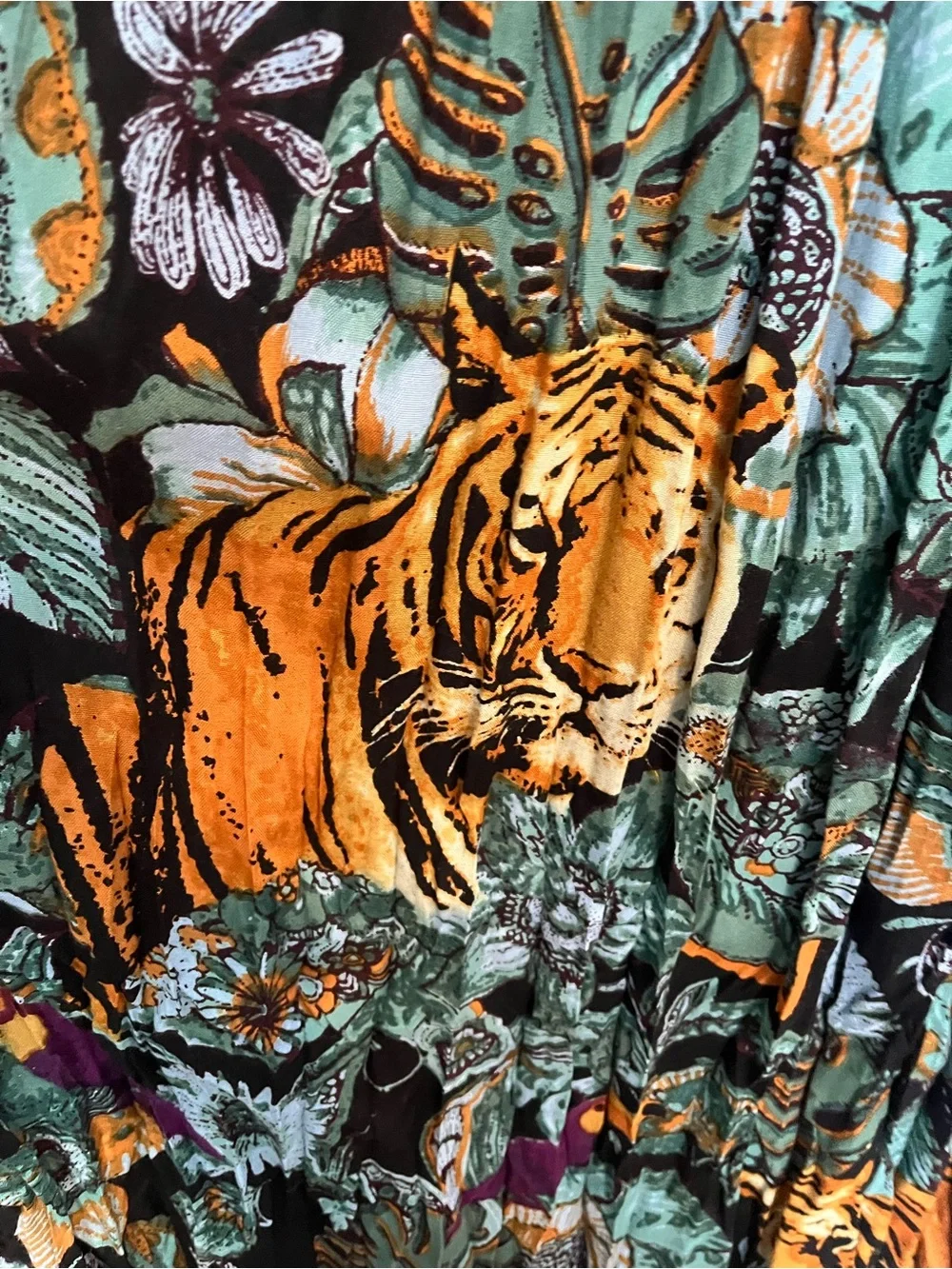 Cost Plus World Market Black Maxi Dress with Orange Tiger & Teal Floral Print - Picture 3 of 3